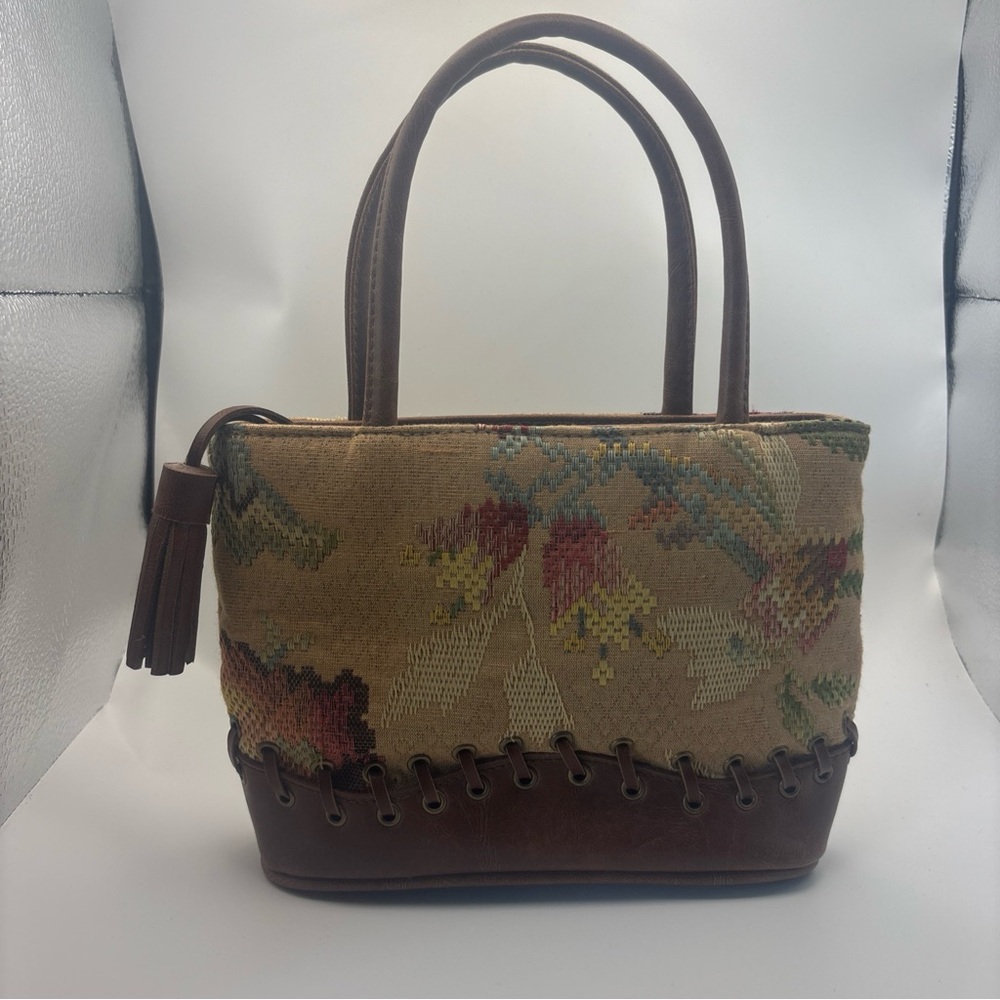 Bueno Tapestry Mini Bag with Brown Trim